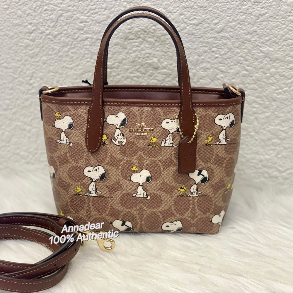 Coach X Peanuts City Mini Tote Bag In Signature Canvas With Snoopy Print CBS83